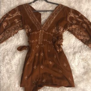 Free People Azalia V neck romper- chocolate chip